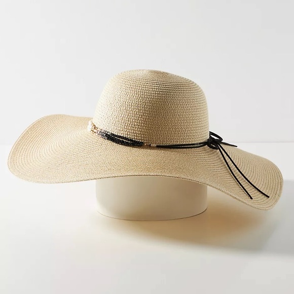 🆕 Anthropologie Bead-Trimmed Paper Sun Hat - Picture 2 of 7
